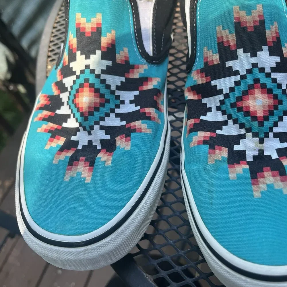 Vans Slip-On Desert Vibes Teal Southwestern Design Shoes Men’s 13 Aztec